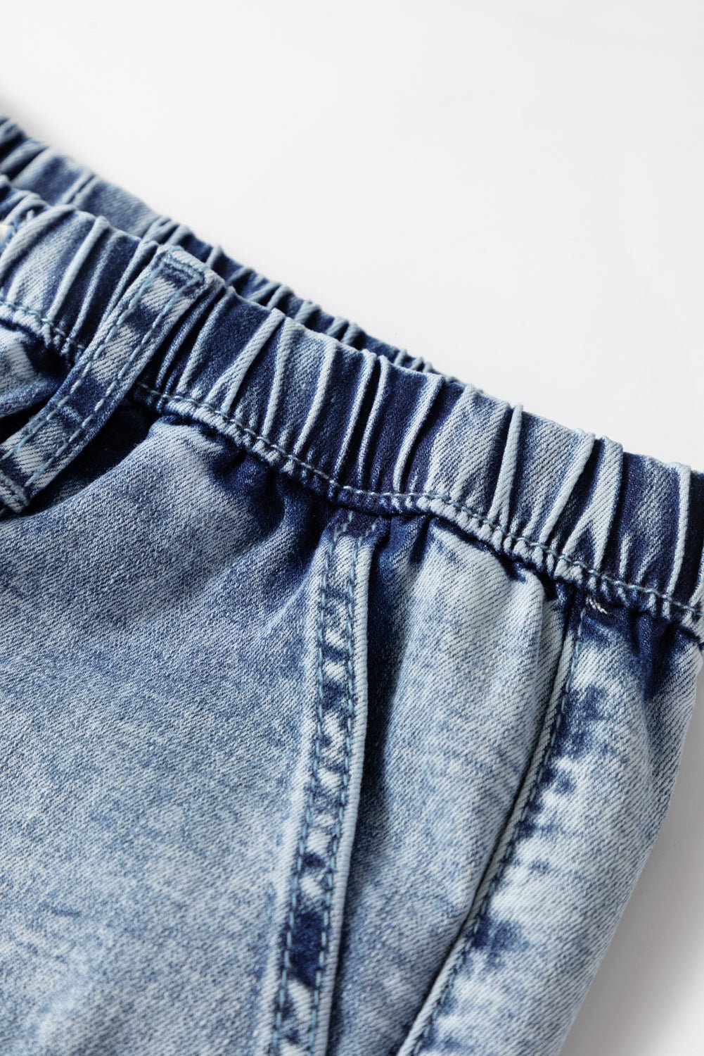 Ashleigh Blue Acid Wash Exposed Seam Drawstring Elastic Waistband Jeans - Crowned Energy CO.