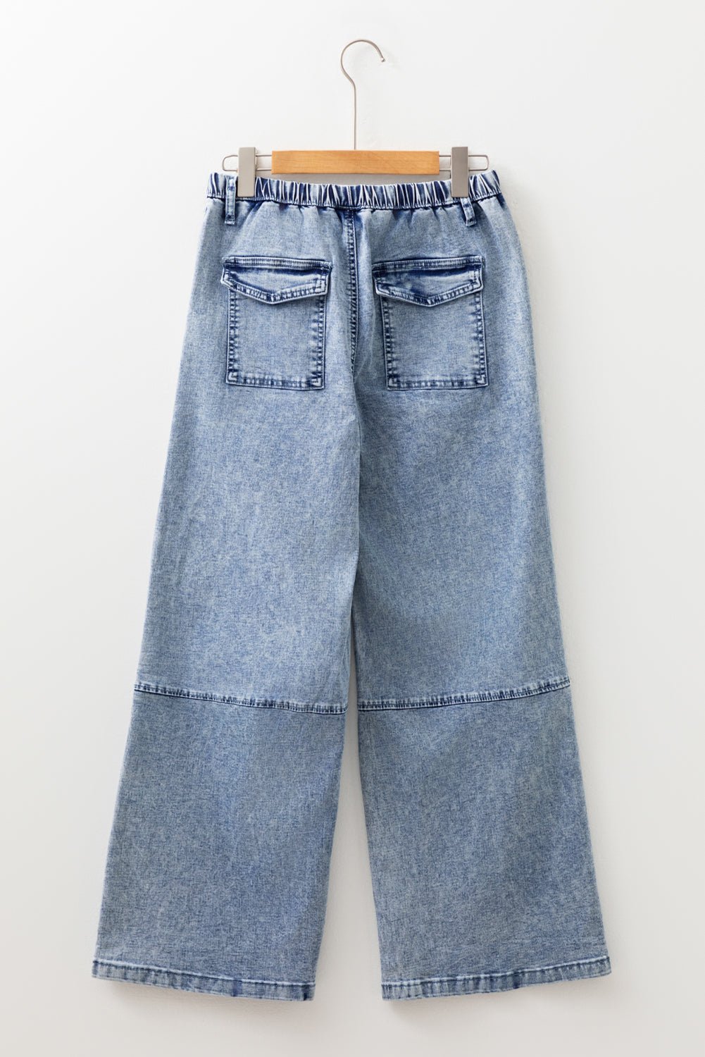 Ashleigh Blue Acid Wash Exposed Seam Drawstring Elastic Waistband Jeans - Crowned Energy CO.