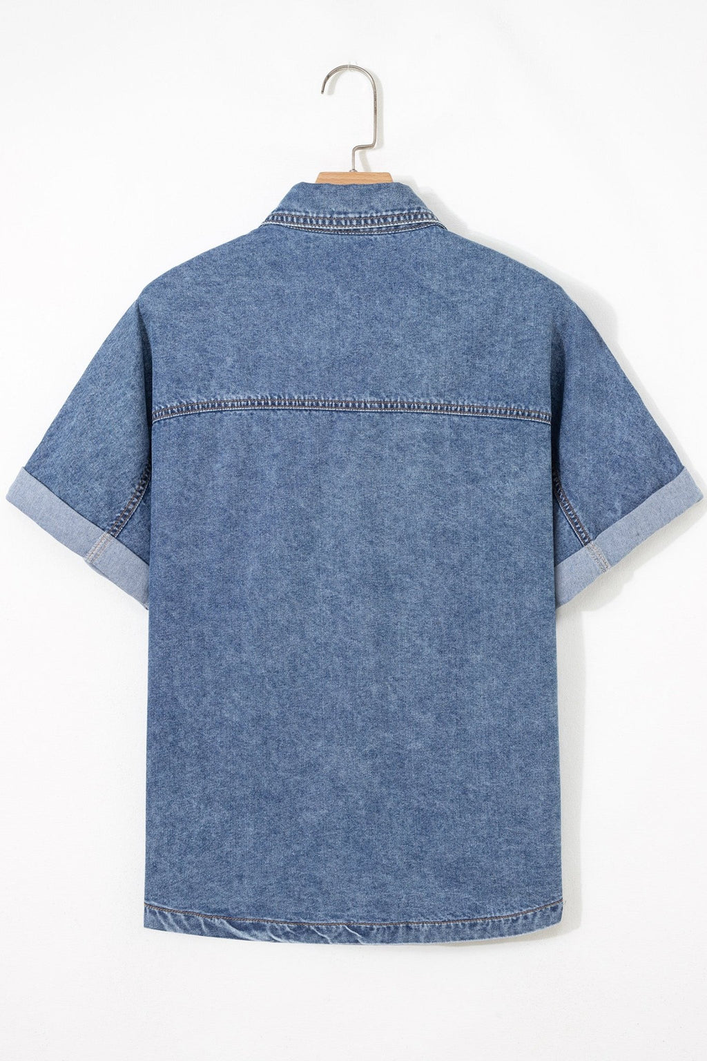 Ashleigh Blue Button Flap Pocket Cuffed Short Sleeve Denim Shirt - Crowned Energy CO.