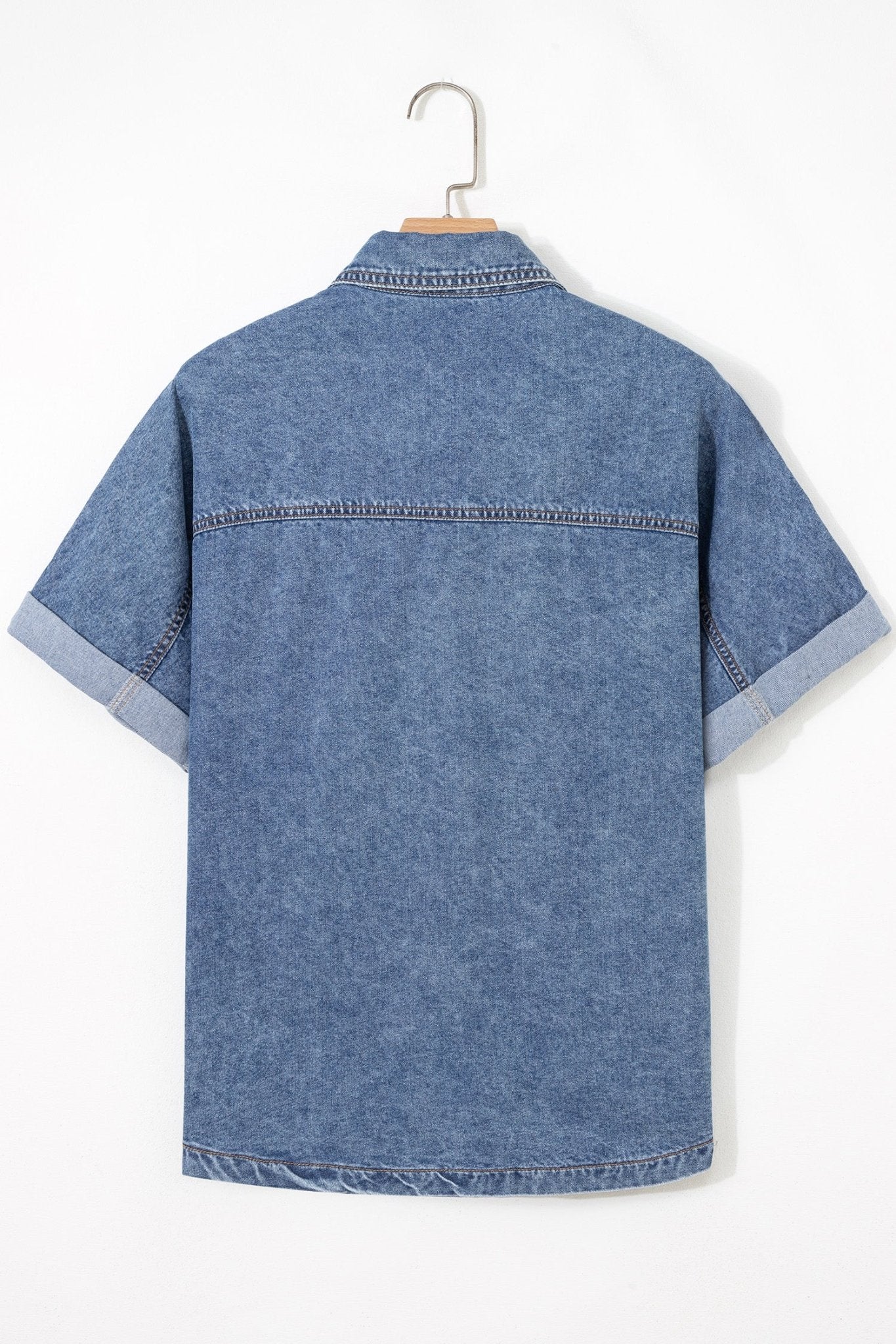 Ashleigh Blue Button Flap Pocket Cuffed Short Sleeve Denim Shirt - Crowned Energy CO.