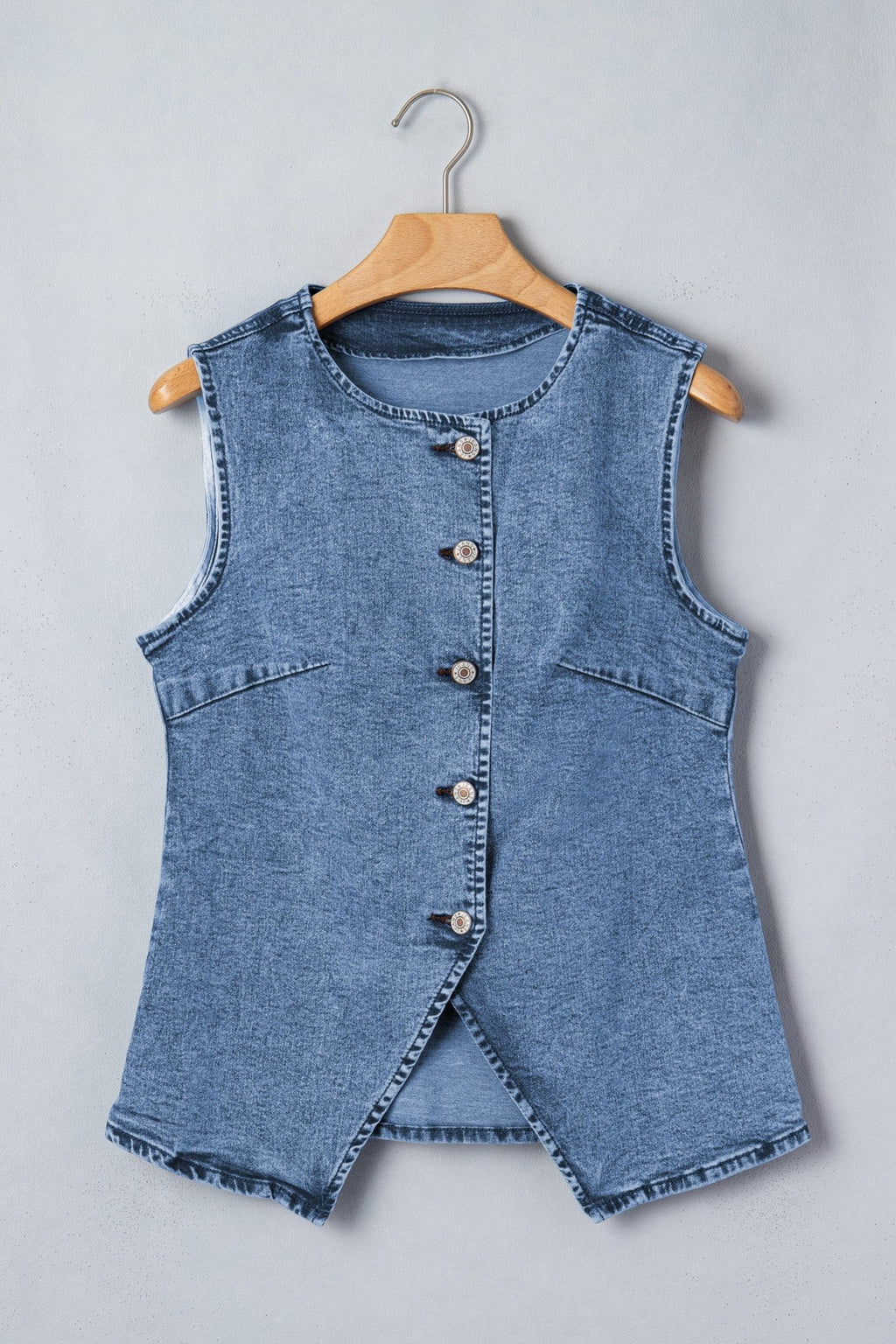 Ashleigh Blue Buttoned Front Slit Denim Vest - Crowned Energy CO.