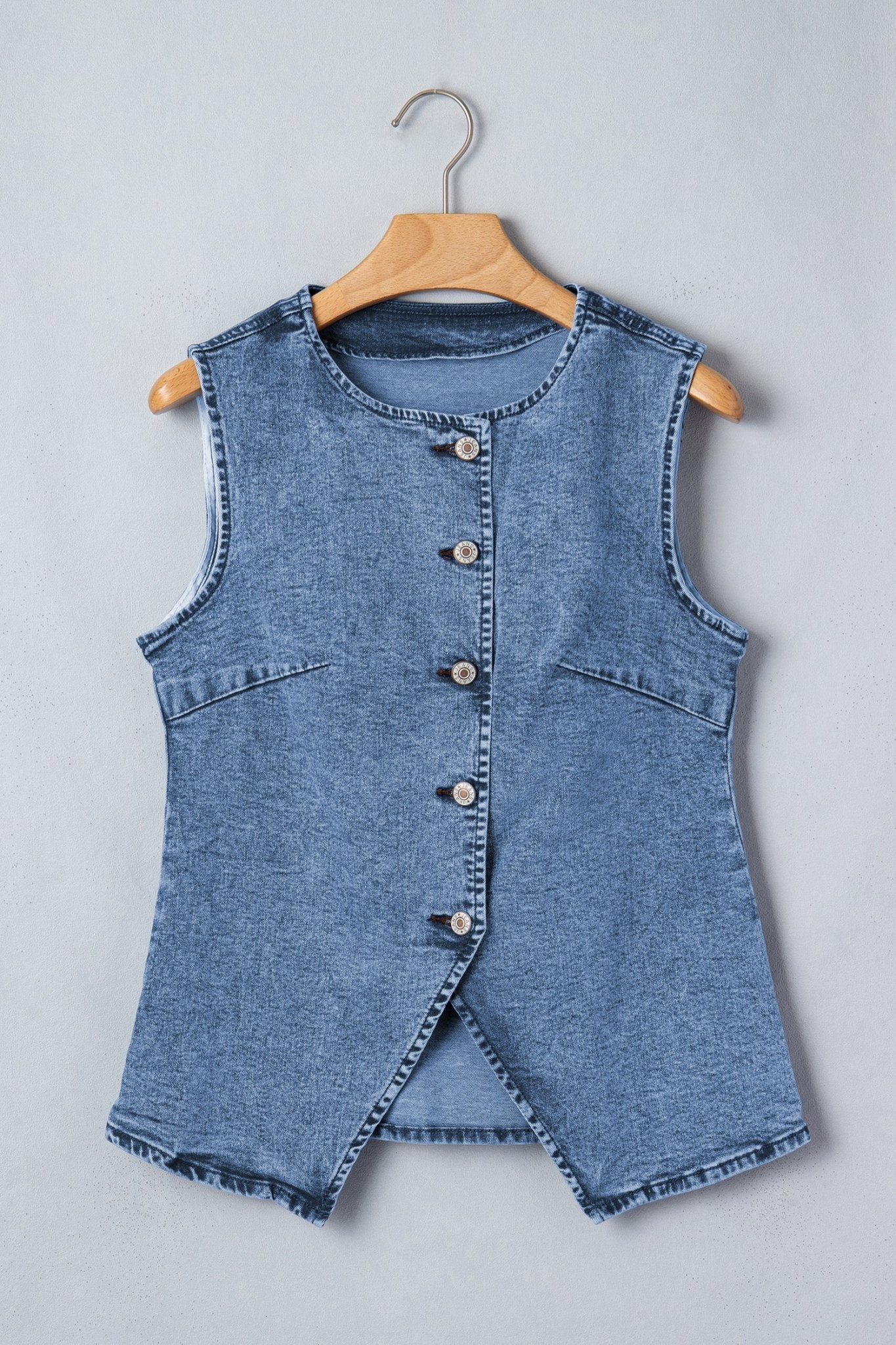 Ashleigh Blue Buttoned Front Slit Denim Vest - Crowned Energy CO.