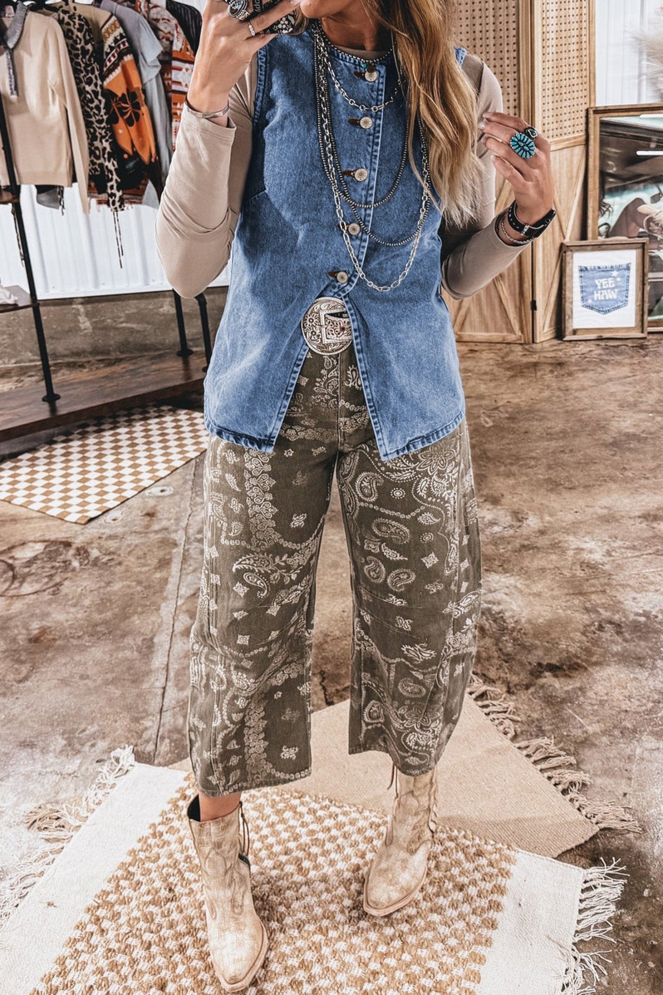 Ashleigh Blue Buttoned Front Slit Denim Vest - Crowned Energy CO.