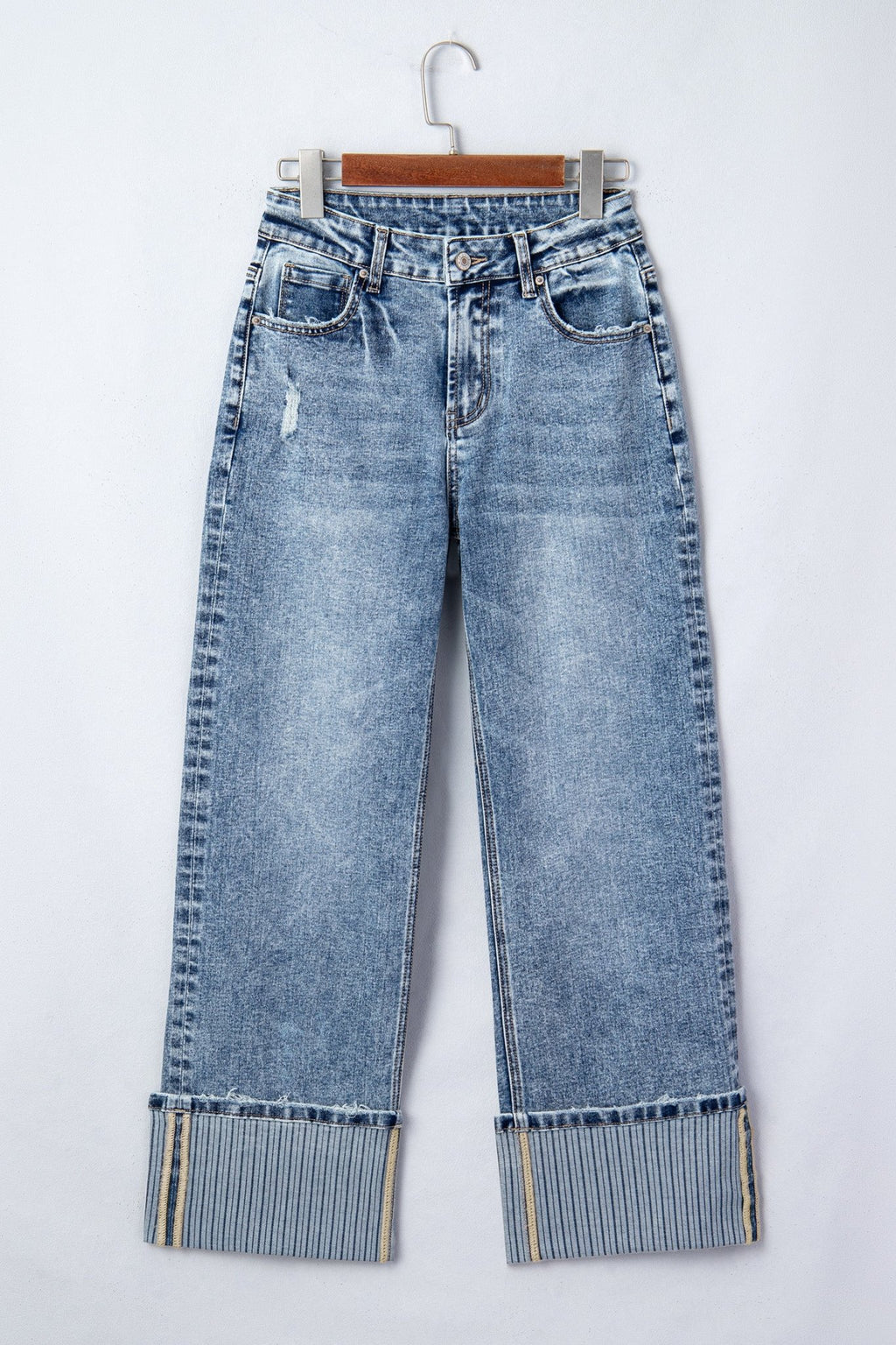 Ashleigh Blue Cuffed Straight Loose Jeans - Crowned Energy CO.
