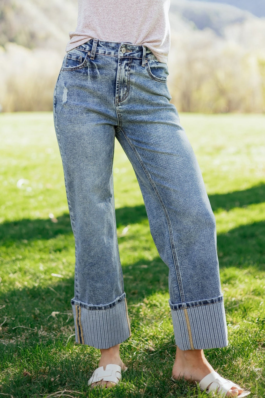 Ashleigh Blue Cuffed Straight Loose Jeans - Crowned Energy CO.