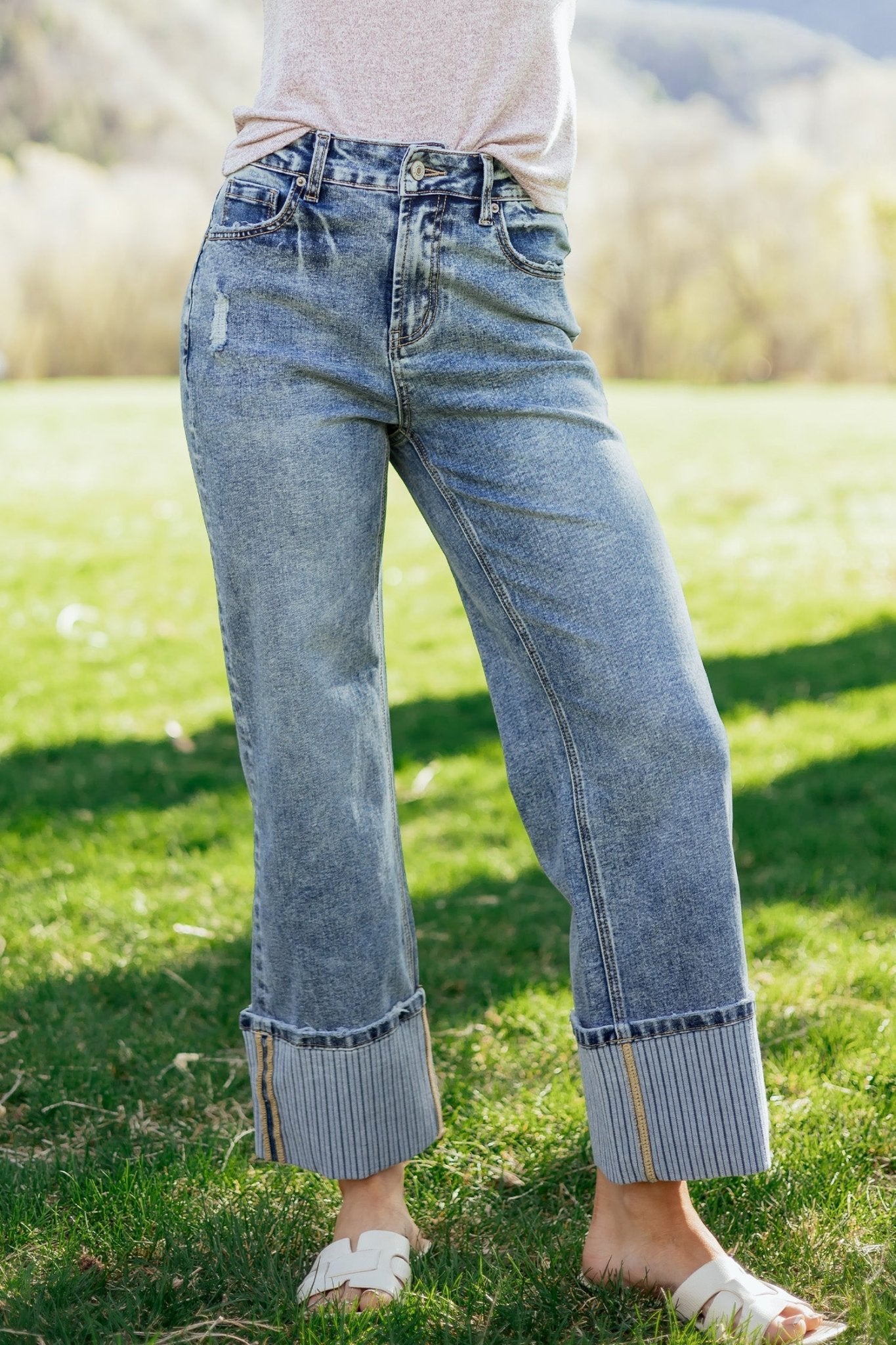 Ashleigh Blue Cuffed Straight Loose Jeans - Crowned Energy CO.