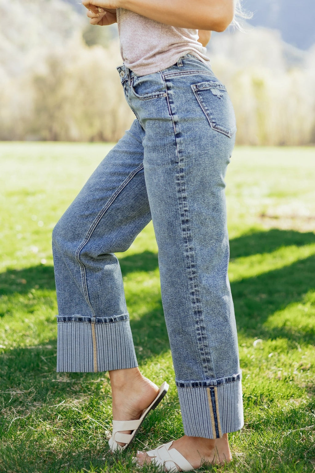 Ashleigh Blue Cuffed Straight Loose Jeans - Crowned Energy CO.