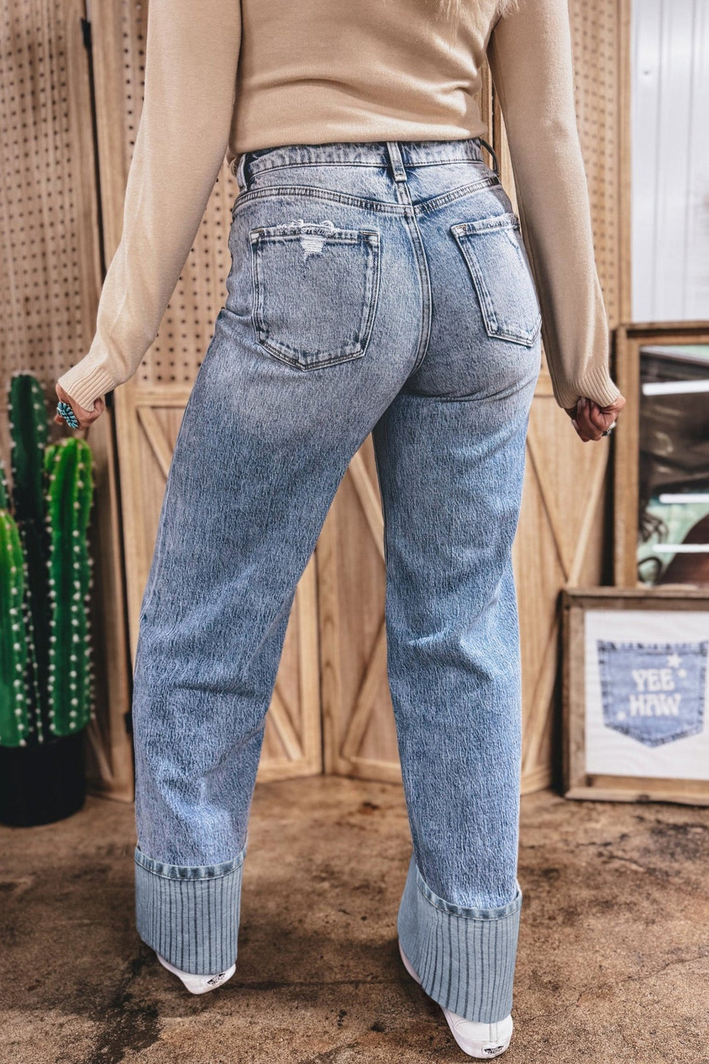 Ashleigh Blue Cuffed Straight Loose Jeans - Crowned Energy CO.