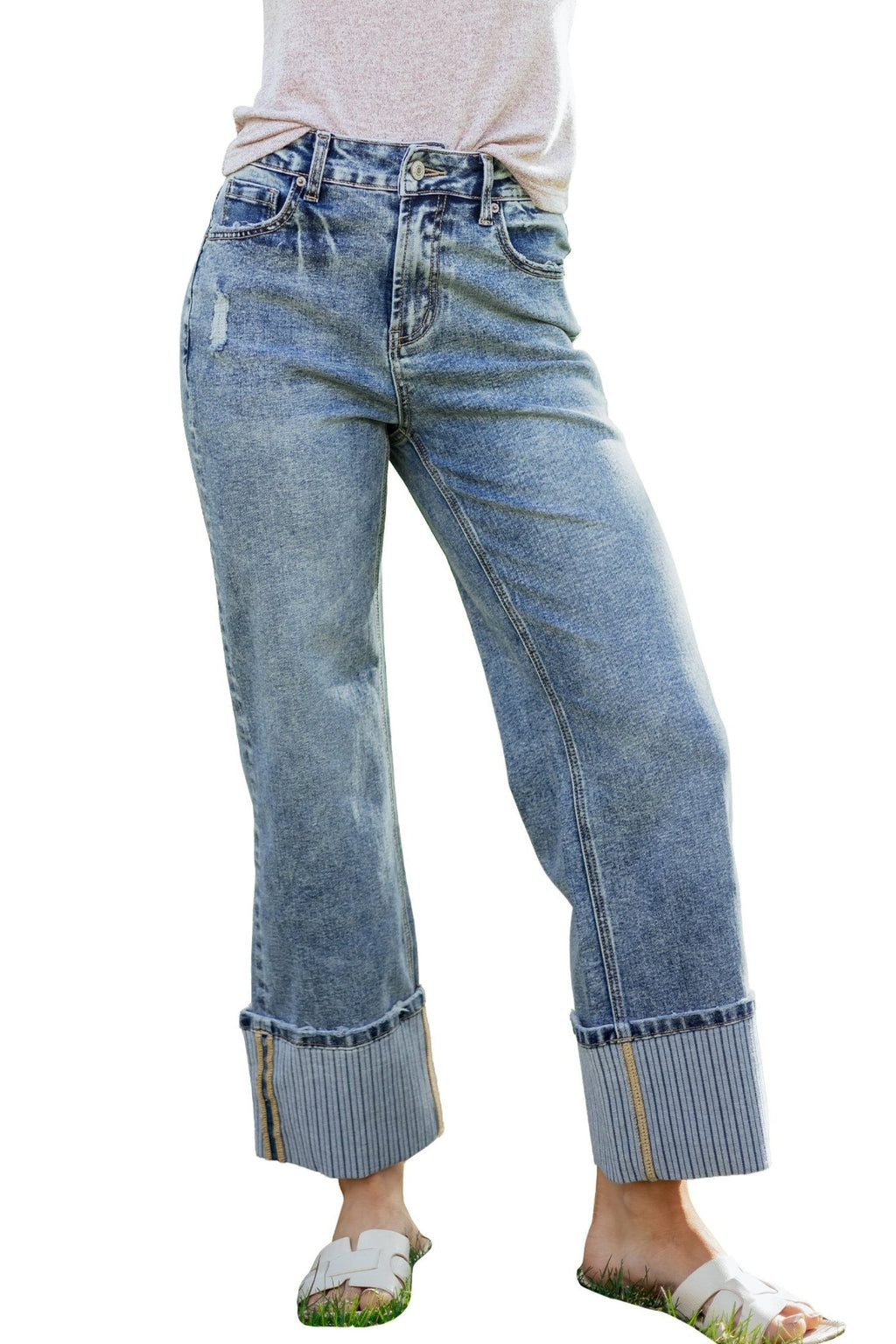 Ashleigh Blue Cuffed Straight Loose Jeans - Crowned Energy CO.