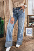 Ashleigh Blue Cuffed Straight Loose Jeans - Crowned Energy CO.