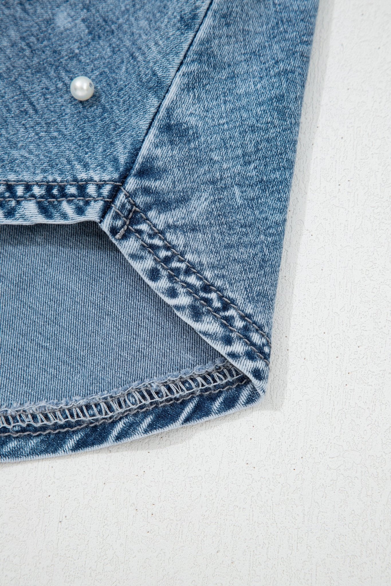 Ashleigh Blue Denim Pearl Embellished Elastic Waist Mini Skort - Crowned Energy CO.