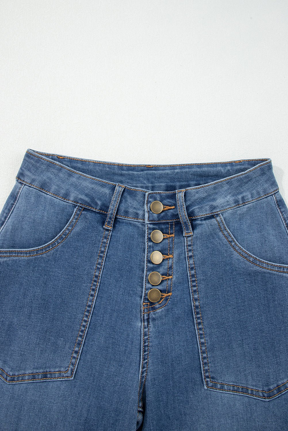 Ashleigh Blue Multi Buttons High Waist Wide Leg Jeans With Pockets - Crowned Energy CO.
