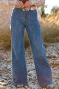 Ashleigh Blue Multi Buttons High Waist Wide Leg Jeans With Pockets - Crowned Energy CO.