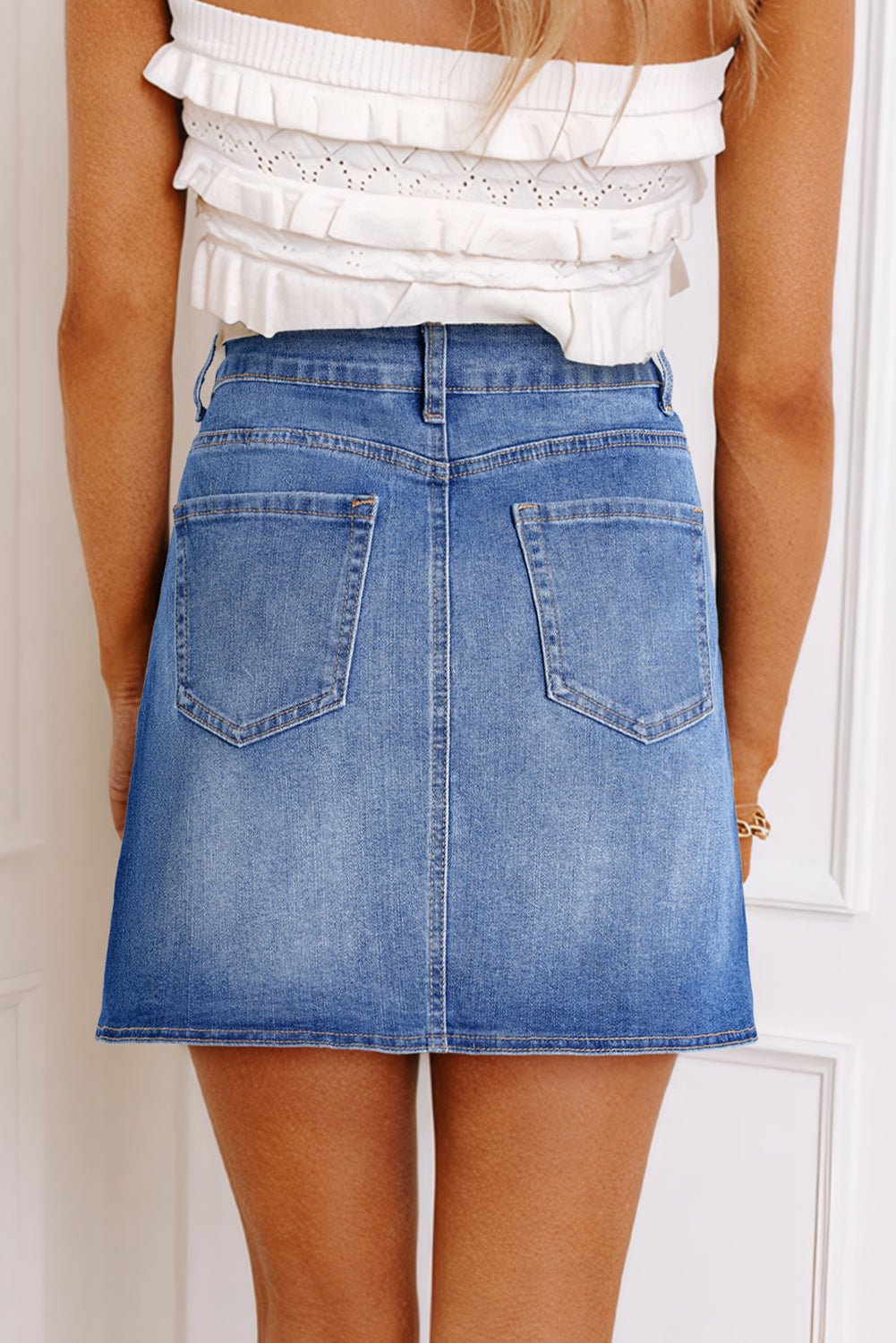 Ashleigh Blue Wrapped Crossed Waist Denim Mini Skirt - Crowned Energy CO.