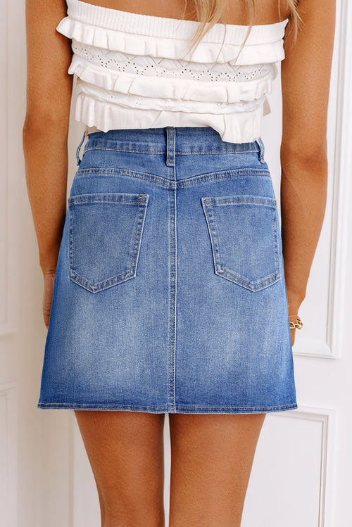 Ashleigh Blue Wrapped Crossed Waist Denim Mini Skirt - Crowned Energy CO.