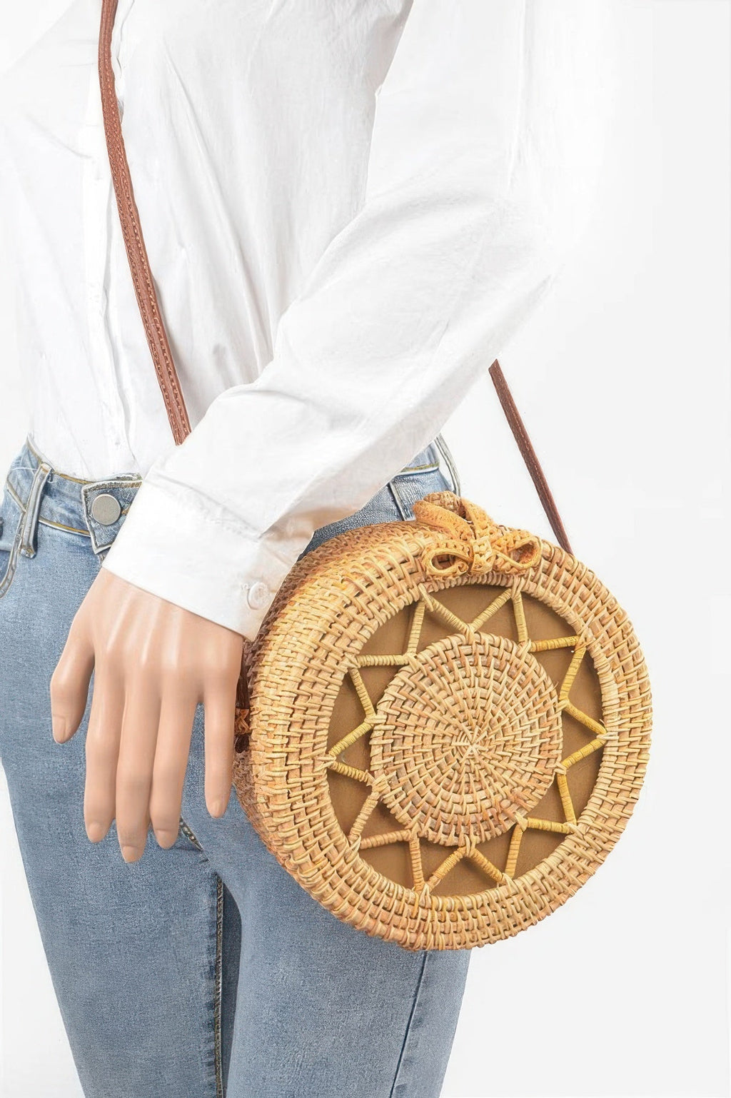 Bamboo Round Crossbody Bag - Crowned Energy CO.