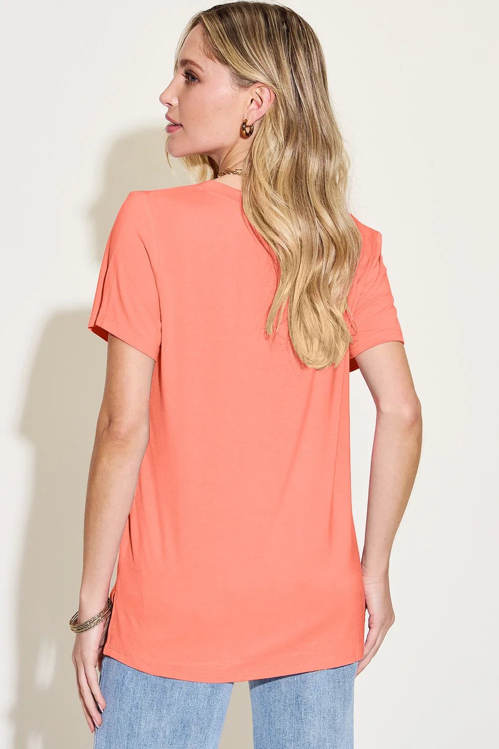 Basic Bae Bamboo Full Size V - Neck High - Low T-Shirt - Crowned Energy CO.