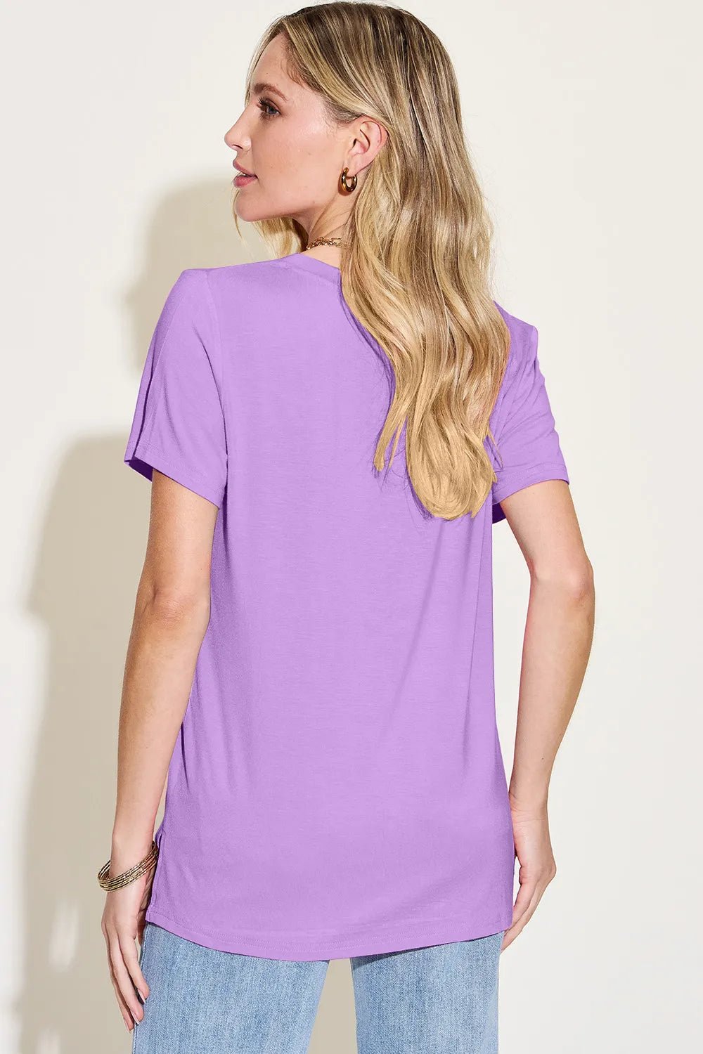 Basic Bae Bamboo Full Size V - Neck High - Low T-Shirt - Crowned Energy CO.