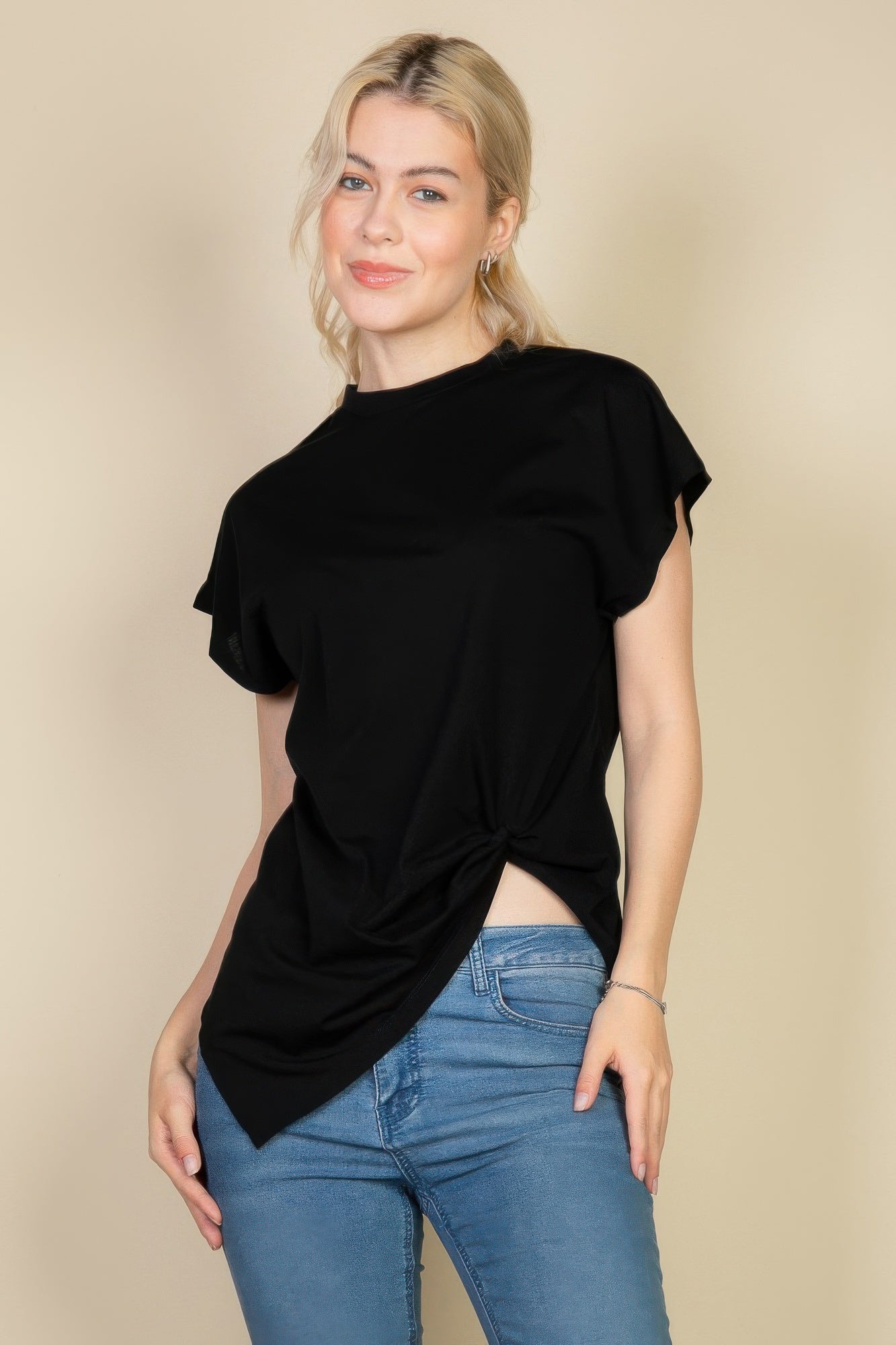 Crowned Energy CO. Black / S CCWHOLESALECLOTHING T-Shirt Batwing Sleeve Twist Front Tee