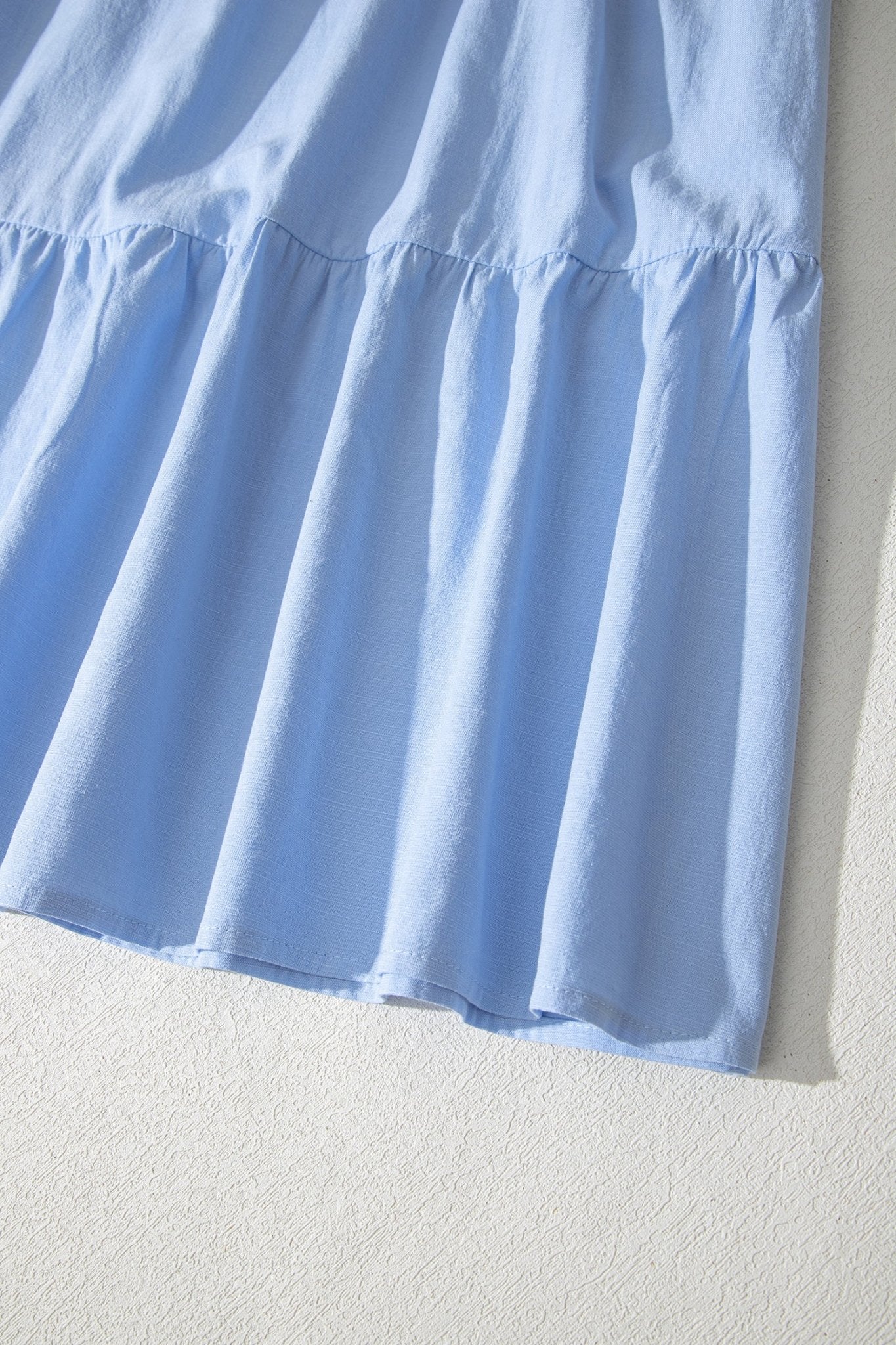 Beau Blue Flowy Short Sleeve Lace Detail Square Neck Tiered Midi Dress - Crowned Energy CO.