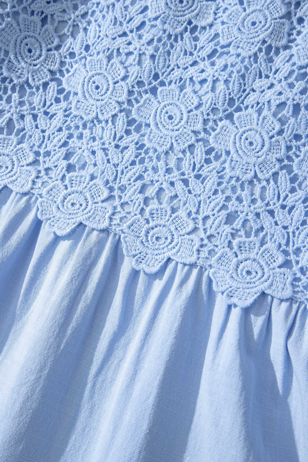 Beau Blue Flowy Short Sleeve Lace Detail Square Neck Tiered Midi Dress - Crowned Energy CO.