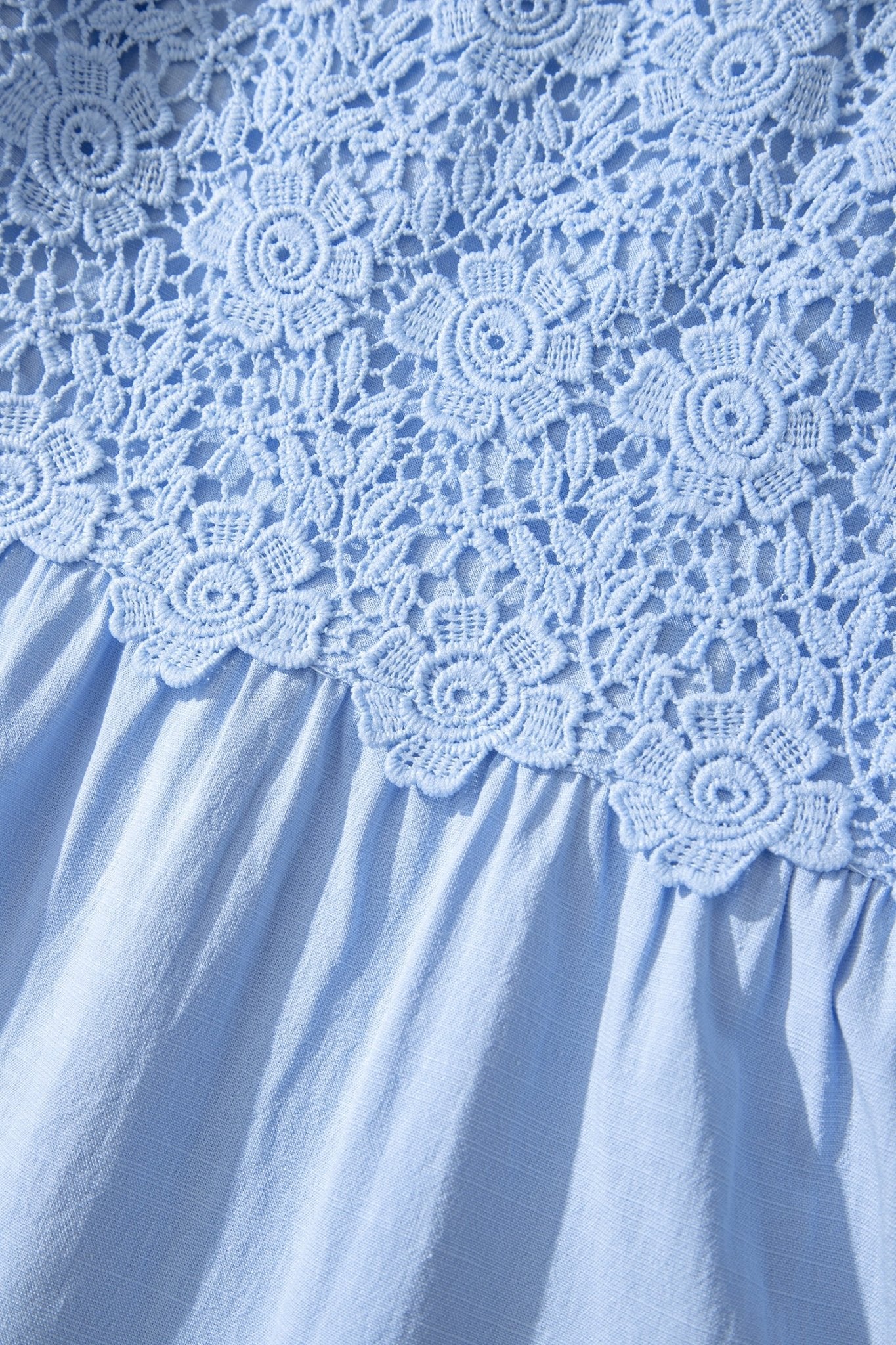 Beau Blue Flowy Short Sleeve Lace Detail Square Neck Tiered Midi Dress - Crowned Energy CO.