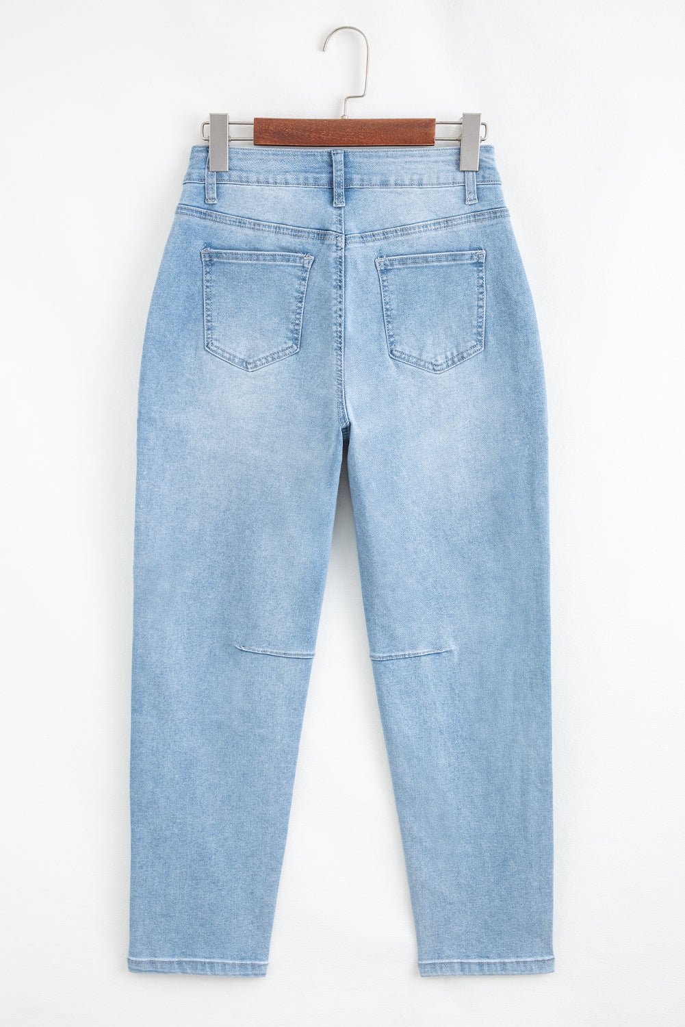 Beau Blue High Rise Barrel Relaxed Patch Pocket Jeans - Crowned Energy CO.