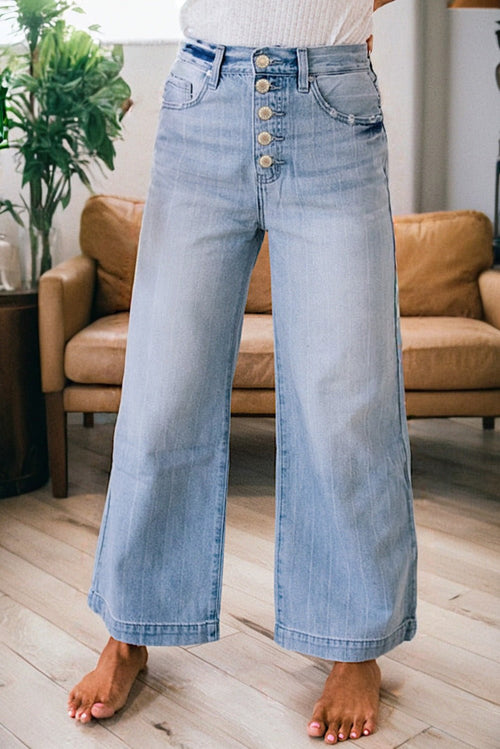 Crowned Energy CO. Beau Blue / 4 / 65%Cotton+33%Polyester+2%Elastane Dear-Lover Dropshipping Bottoms/Jeans Beau Blue Multi Buttons Pinstripe Wide Leg Jeans