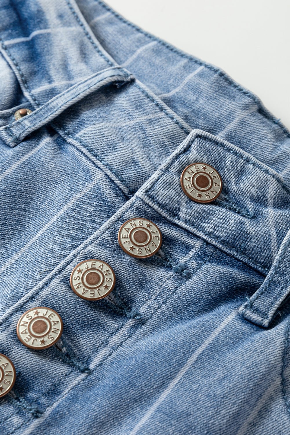 Crowned Energy CO. Beau Blue / 4 / 65%Cotton+33%Polyester+2%Elastane Dear-Lover Dropshipping Bottoms/Jeans Beau Blue Multi Buttons Pinstripe Wide Leg Jeans