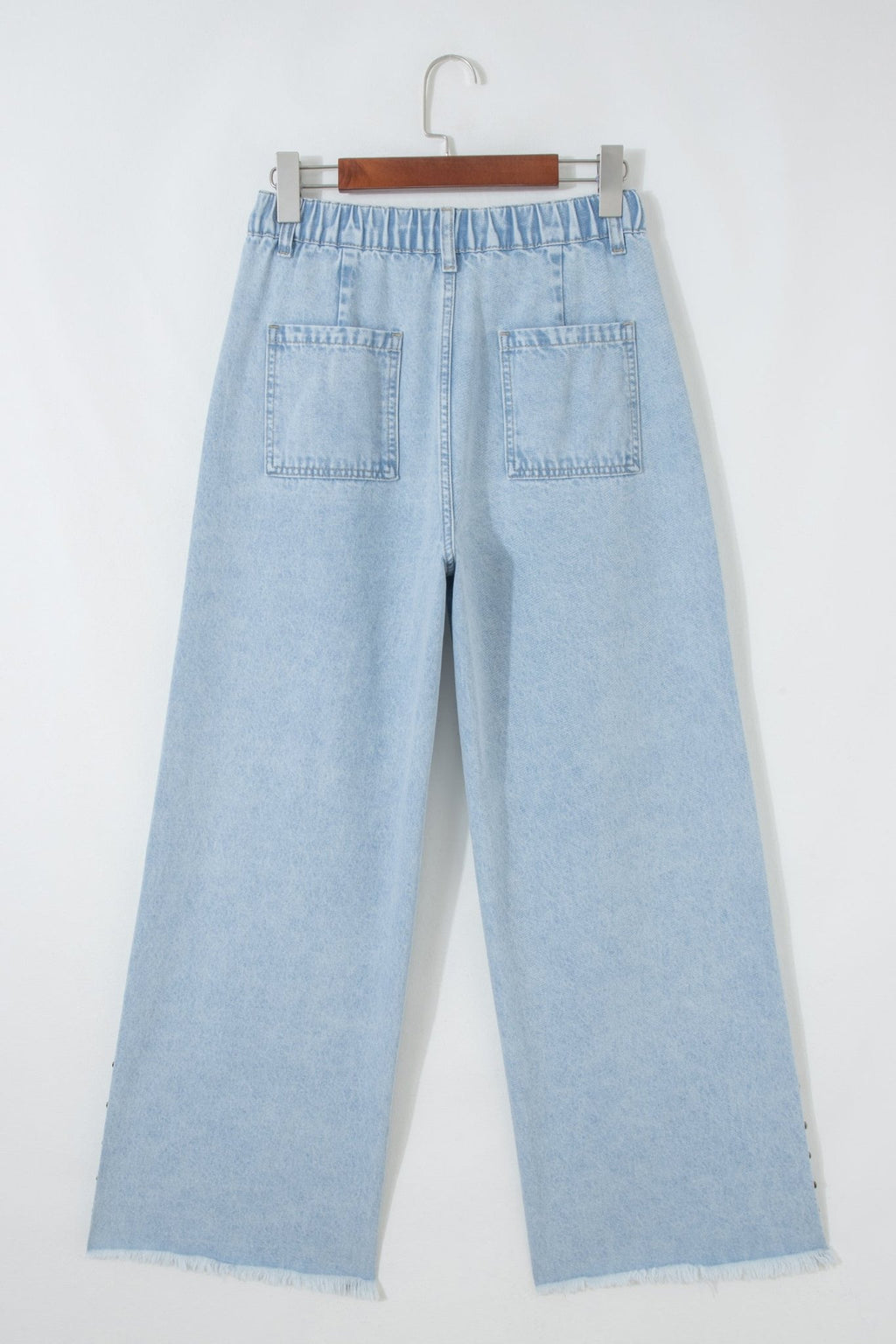 Beau Blue Studded Side Slit Leg Frayed Pocketed Wide Leg Jeans - Crowned Energy CO.