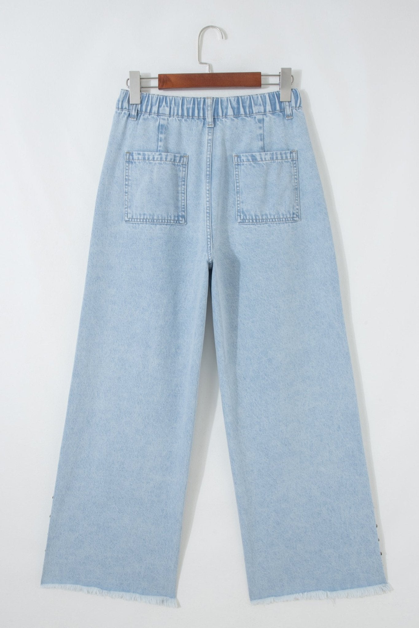 Beau Blue Studded Side Slit Leg Frayed Pocketed Wide Leg Jeans - Crowned Energy CO.