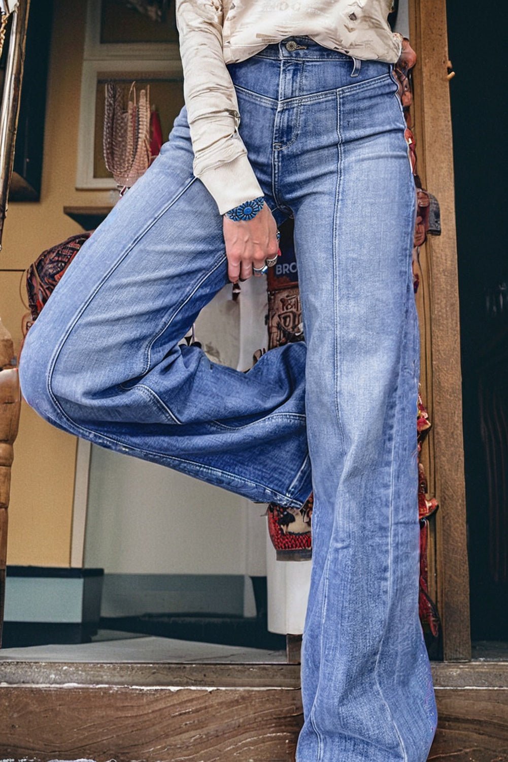 Crowned Energy CO. Beau Blue / 4 / 75%Cotton+23%Polyester+2%Elastane Dear-Lover Dropshipping Bottoms/Jeans Beau Blue Tailored Center Seam Detail Straight Loose High Rise Jeans