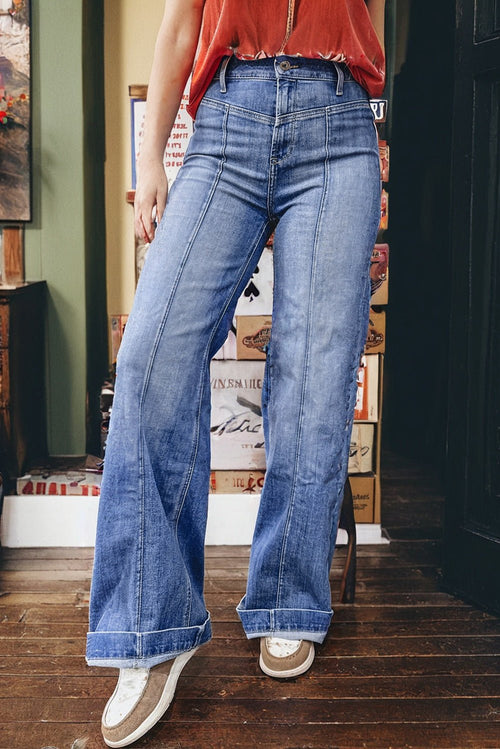 Crowned Energy CO. Beau Blue / 4 / 75%Cotton+23%Polyester+2%Elastane Dear-Lover Dropshipping Bottoms/Jeans Beau Blue Tailored Center Seam Detail Straight Loose High Rise Jeans