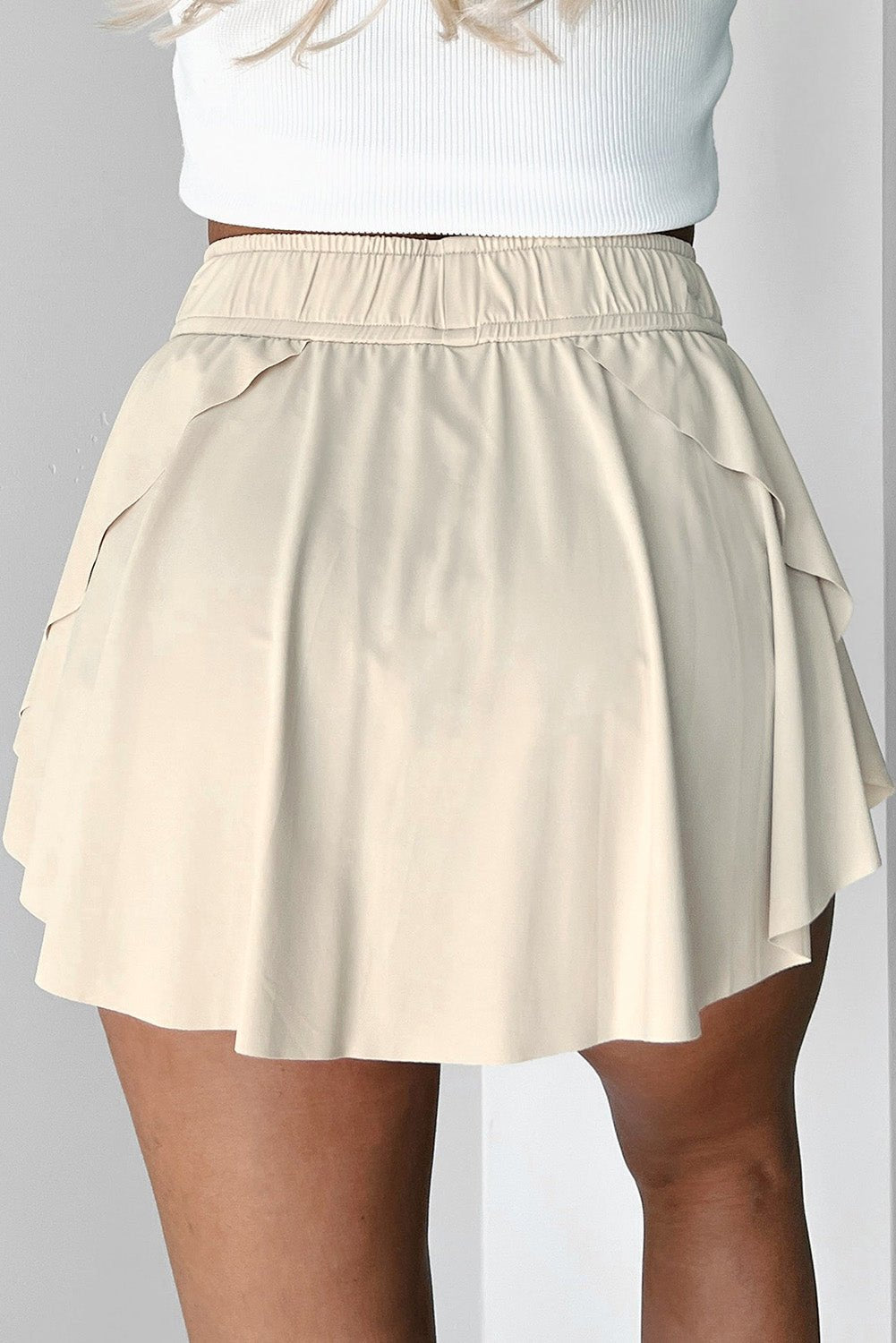 Beige Drawstring Elastic Waistband Lined Tennis Skorts - Crowned Energy CO.