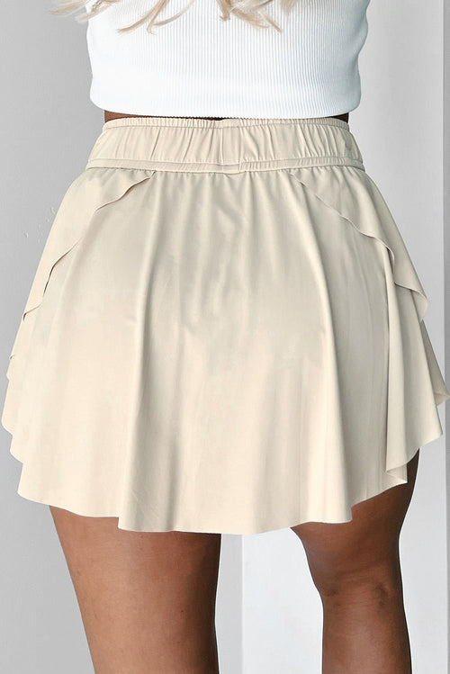 Beige Drawstring Elastic Waistband Lined Tennis Skorts - Crowned Energy CO.