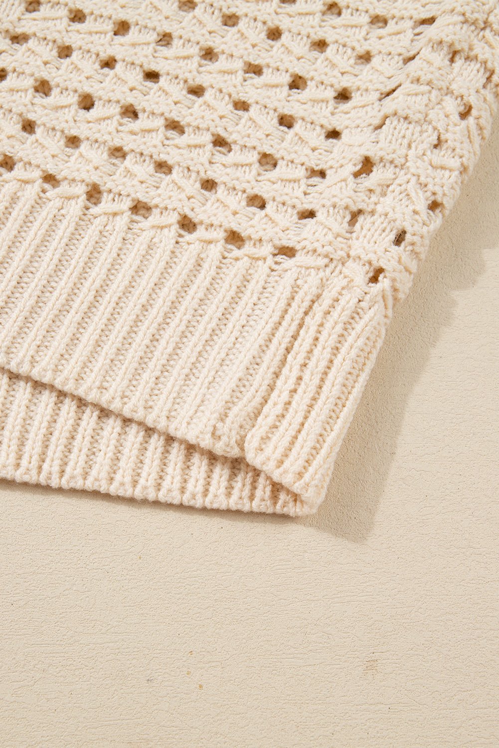 Crowned Energy CO. Beige / S / 100%Acrylic Dear-Lover Dropshipping Sweaters & Cardigans/Cardigans Beige Hollowed Pattern Knit Zip Up Drop Shoulder Sweater Cardigan