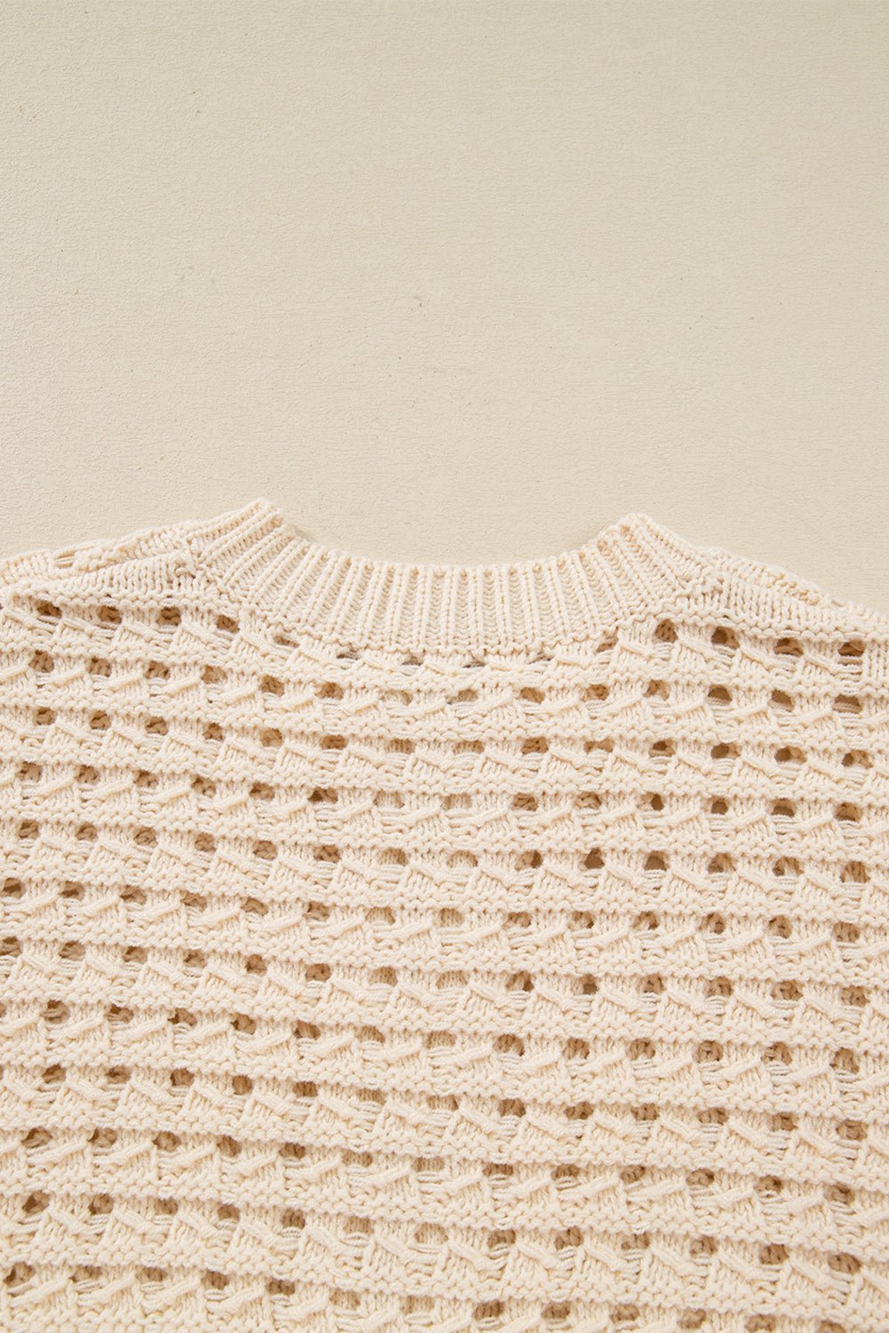 Crowned Energy CO. Beige / S / 100%Acrylic Dear-Lover Dropshipping Sweaters & Cardigans/Cardigans Beige Hollowed Pattern Knit Zip Up Drop Shoulder Sweater Cardigan