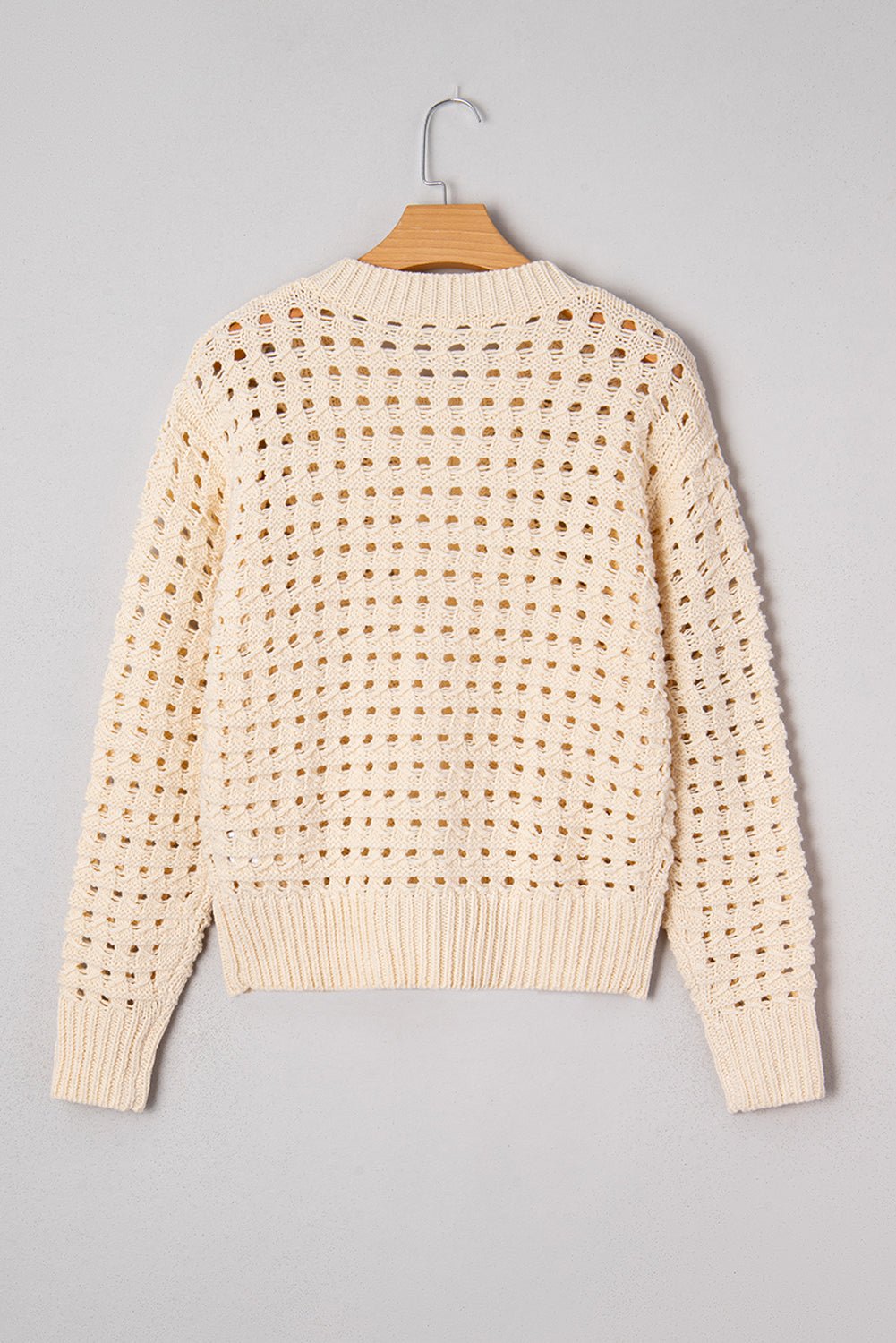 Crowned Energy CO. Beige / S / 100%Acrylic Dear-Lover Dropshipping Sweaters & Cardigans/Cardigans Beige Hollowed Pattern Knit Zip Up Drop Shoulder Sweater Cardigan
