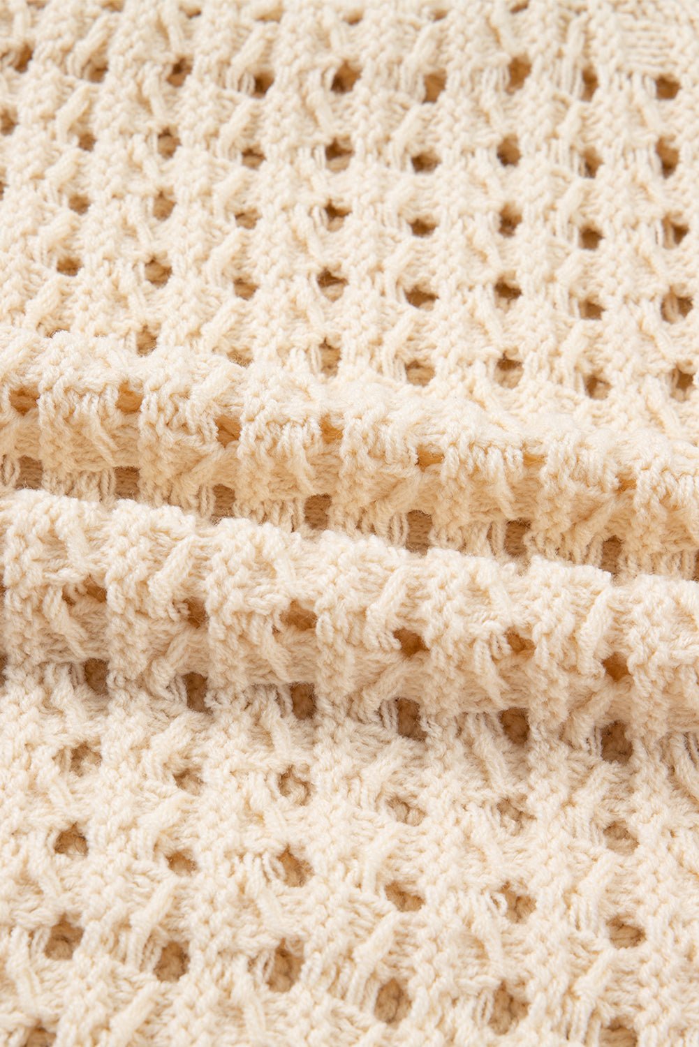 Crowned Energy CO. Beige / S / 100%Acrylic Dear-Lover Dropshipping Sweaters & Cardigans/Cardigans Beige Hollowed Pattern Knit Zip Up Drop Shoulder Sweater Cardigan