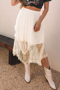 Beige Lace Cascading Tiered High Waist Maxi Skirt - Crowned Energy CO.