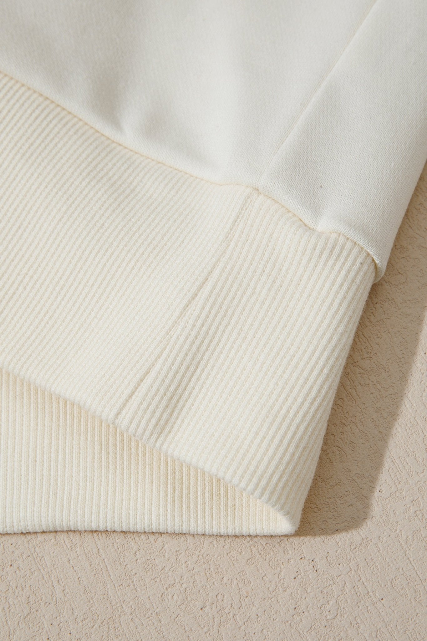 Beige Solid Color Textured Sleeve Patchwork Half Zip Hoodie - Crowned Energy CO.