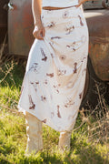 Beige Western Print Satin Long Skirt - Crowned Energy CO.