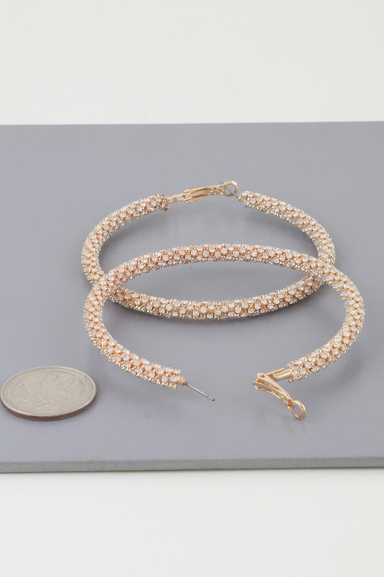 Crowned Energy CO. Gold clear CCWHOLESALECLOTHING Jewelry Bejeweled Hoop Earrings