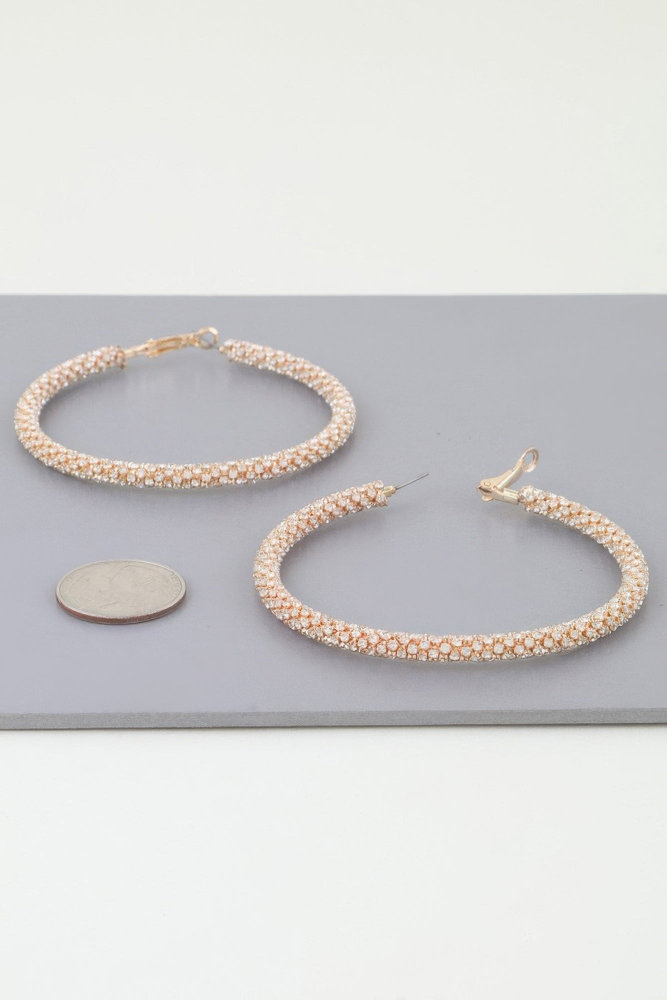 Crowned Energy CO. Gold clear CCWHOLESALECLOTHING Jewelry Bejeweled Hoop Earrings