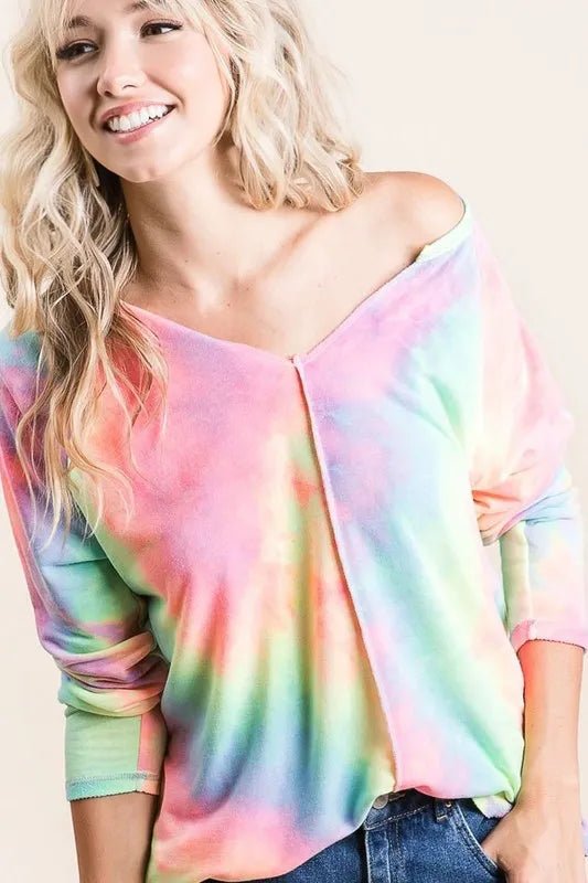 Crowned Energy CO. PASTEL TIE DYE / S Trendsi Shirt BiBi Long Sleeve Tie-Dye Terry T-Shirt
