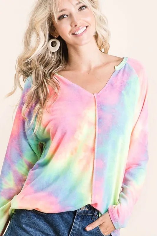 Crowned Energy CO. PASTEL TIE DYE / S Trendsi Shirt BiBi Long Sleeve Tie-Dye Terry T-Shirt