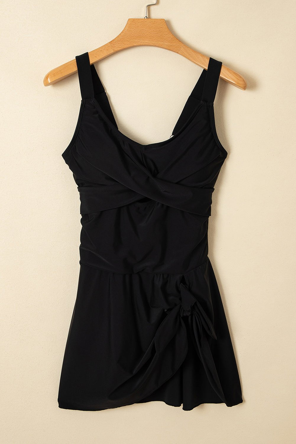 Black Adjustable Straps Cutout Ruched Knot Slit One Piece Swim Dress - Crowned Energy CO.