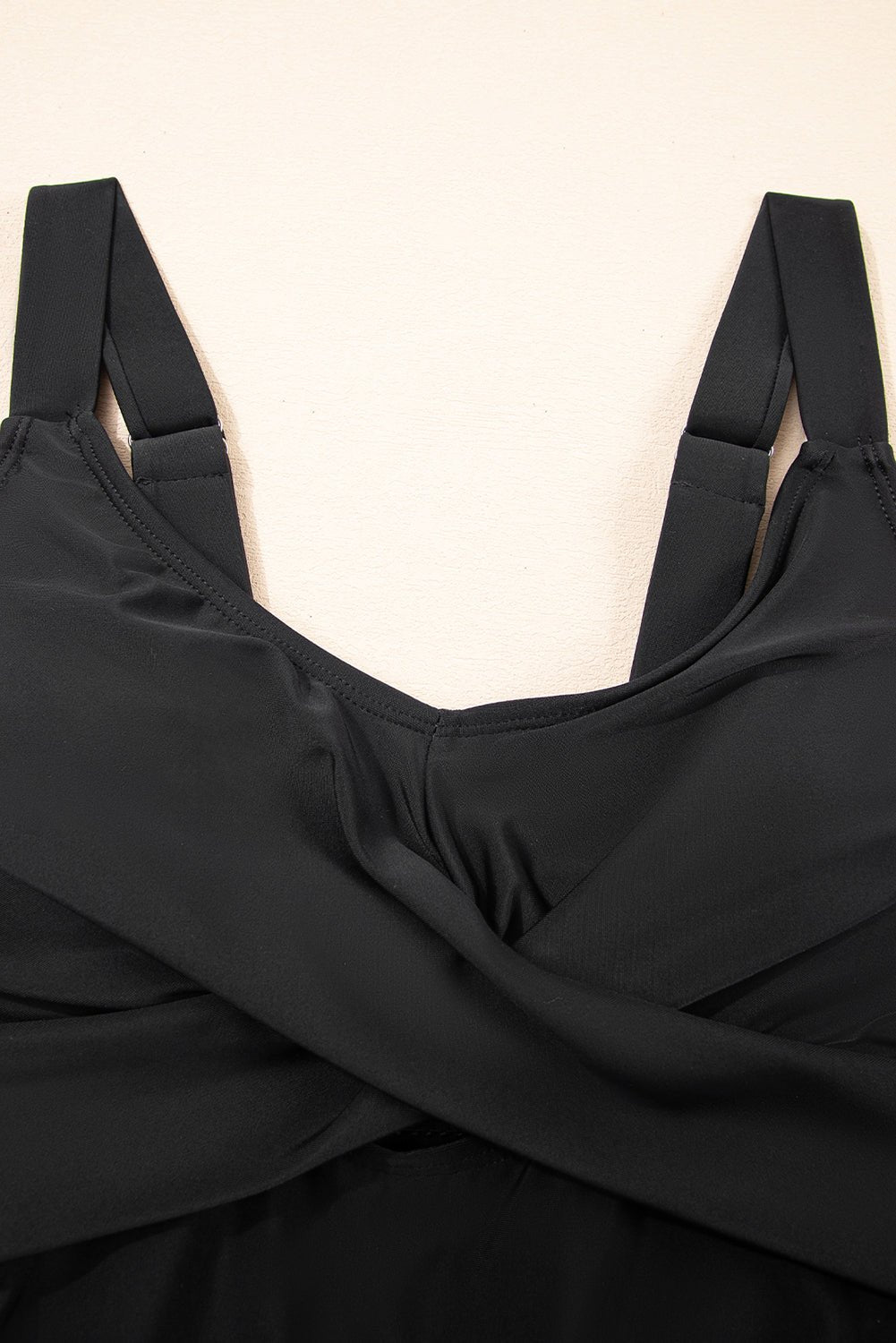 Black Adjustable Straps Cutout Ruched Knot Slit One Piece Swim Dress - Crowned Energy CO.