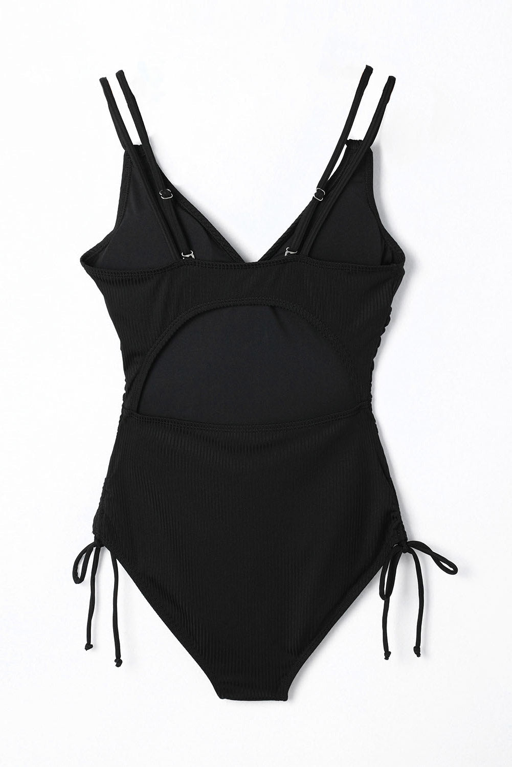 Black Adjustable Straps Ribbed Knit One Piece Swimsuit - Crowned Energy CO.