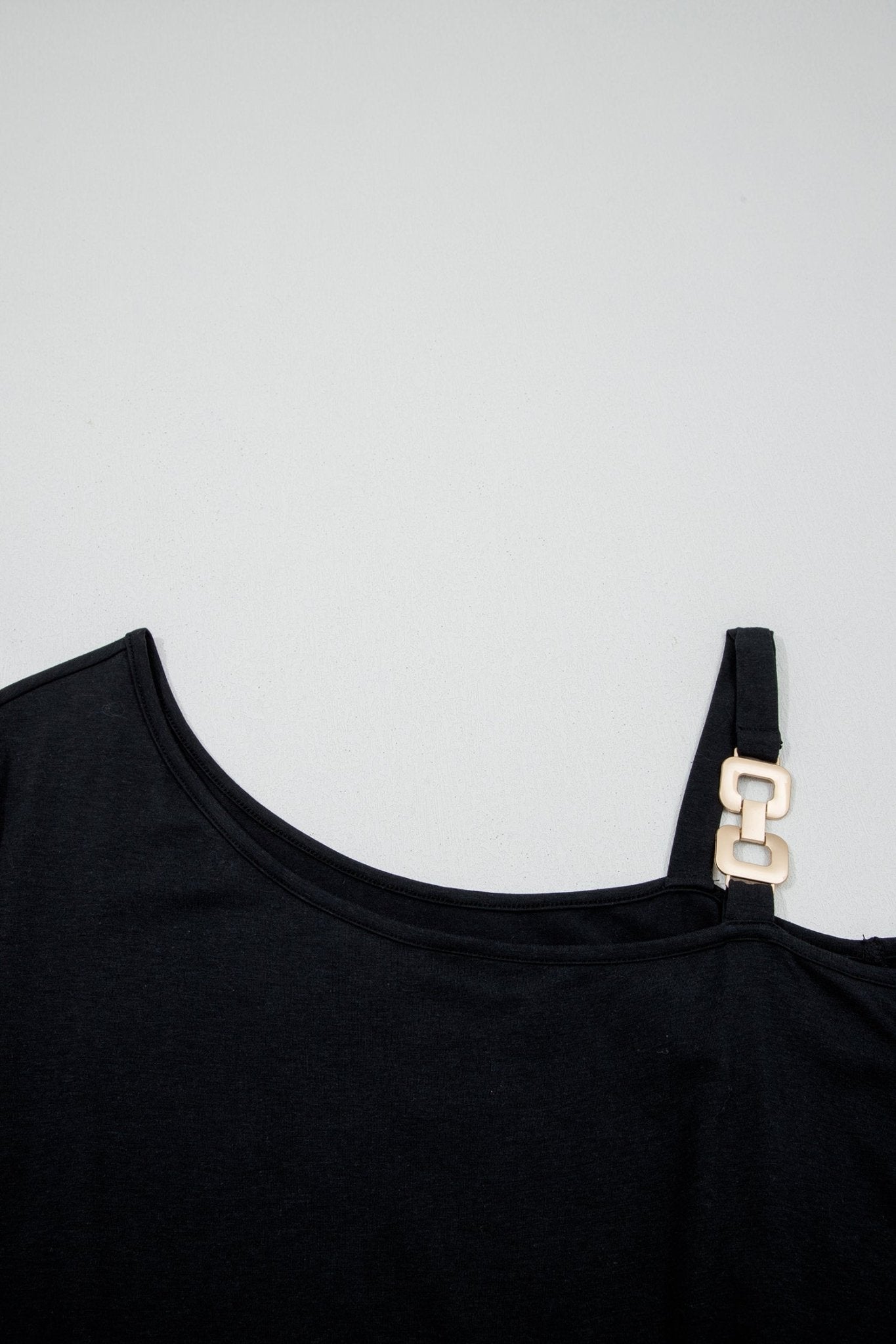Black Asymmetric Shoulder Detail Short Sleeve Plus Size Maxi Dress - Crowned Energy CO.